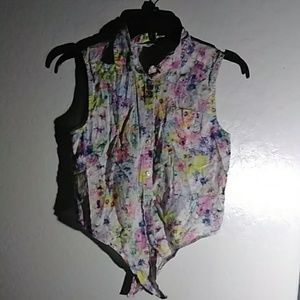 Button down floral print tank
